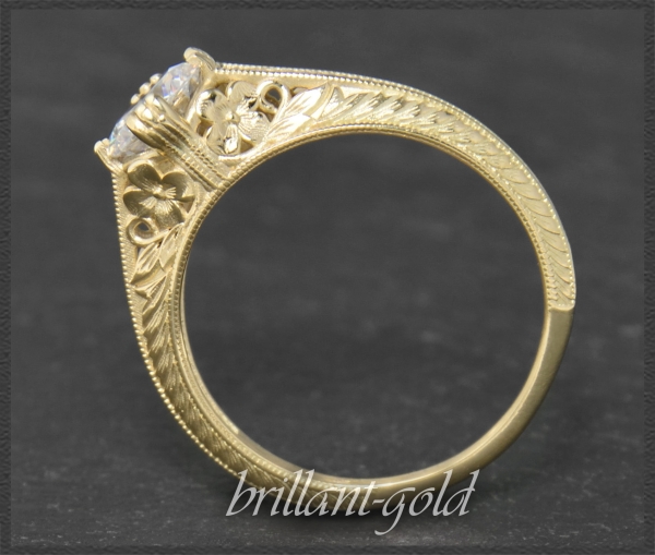 Diamant Jugendstil Design Ring, 0,99ct, 585 Gelbgold